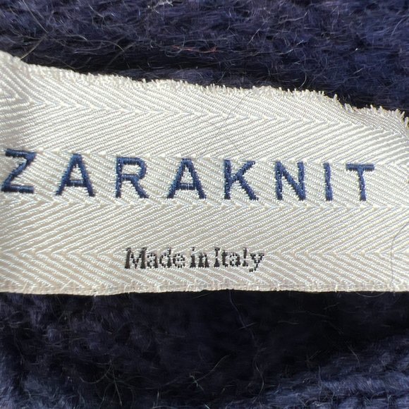 Zara Knit Short Sleeve Cowl Neck Mini Sweater Dress Acrylic Blend Navy Blue M - Picture 6 of 7